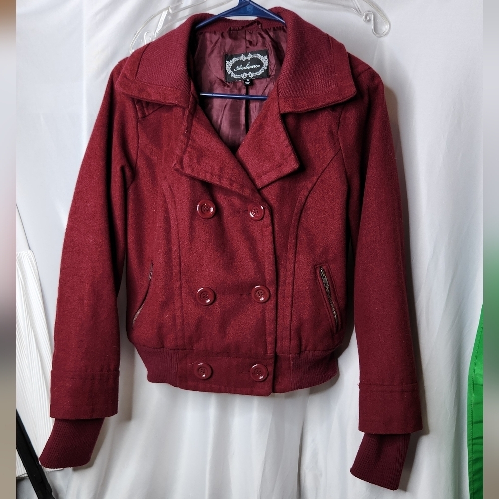 Ambiance Burgundy Wool Blend Jacket - Size M